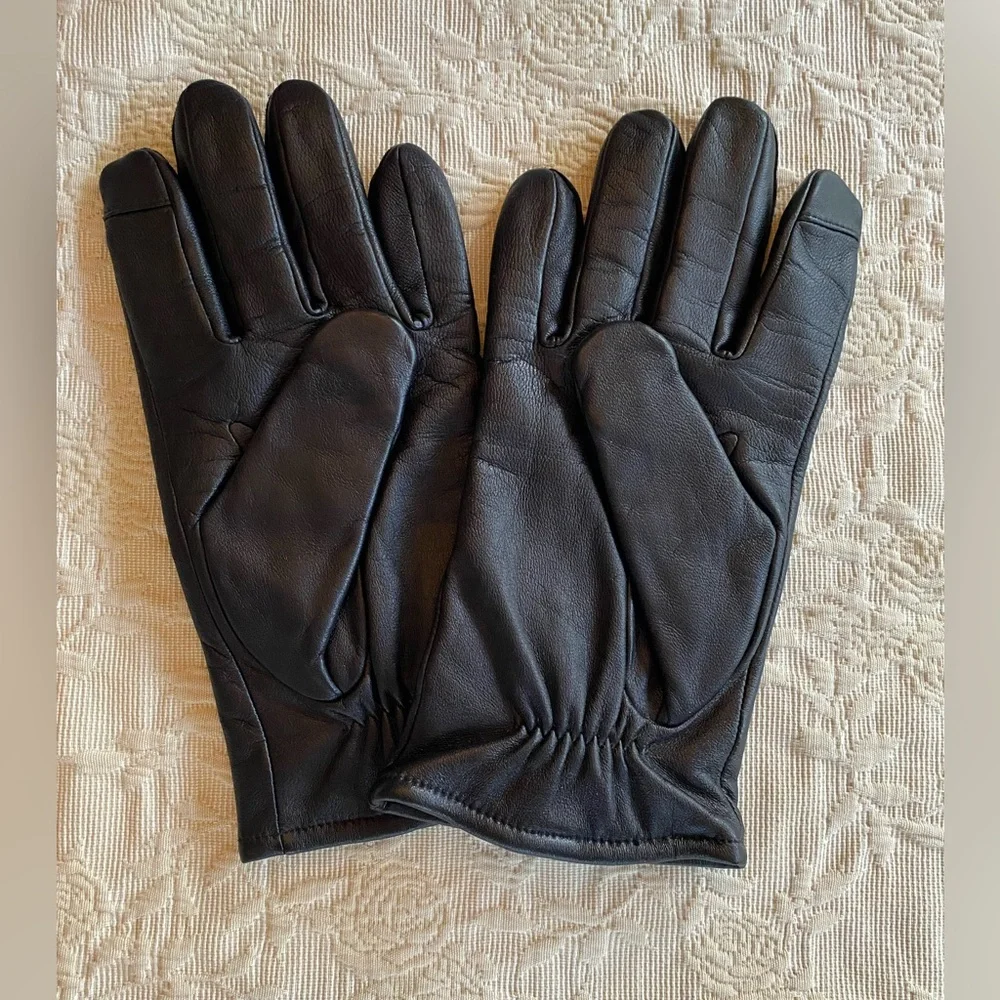 Saks Fifth Ave Men's Like New Black Leather Gloves Sz L/XL Cashmere Lined - Picture 2 of 3